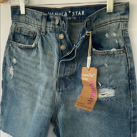 Vanilla Star 90s Straight Jean Blue Distressed High Waisted Denim Short 26/3 - Picture 6 of 17